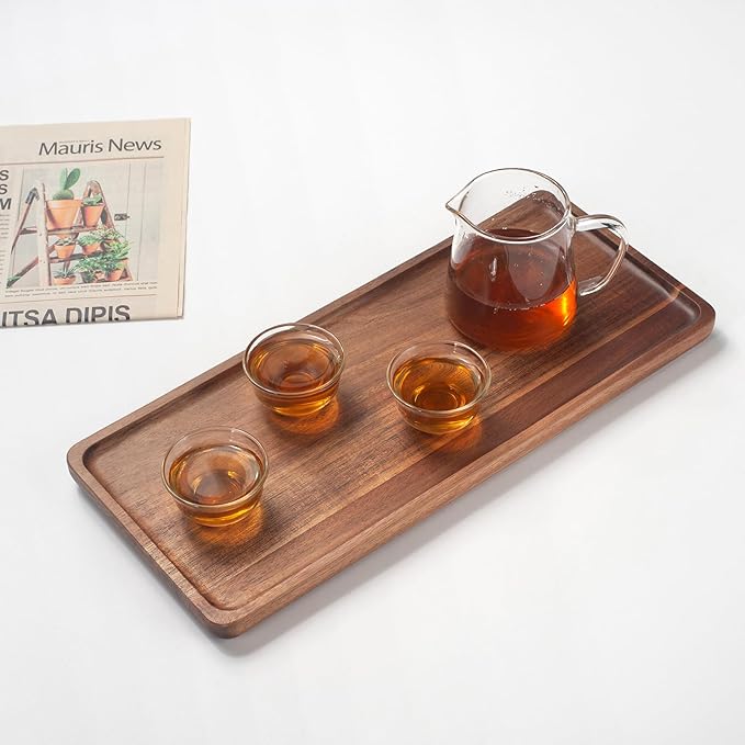 Bathroom Vanity Tray, Bathroom Tray for Counter, Toilet Tank Tray, Wood Bathroom Tray for Organizing and Home Decor (13.8 x 6 x 0.8 inch)