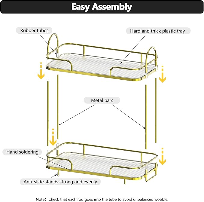 FOLLOWIN 2 Tier Countertop Organizer,Countertop Storage Perfume Tray,Vanity Counter Shelf,Bathroom Organizers and Storage Vanity,2-Tier Coffee Tray,Shine Gold