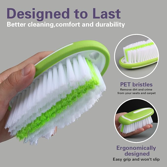 Carpet and Interior Cleaning Brushes, car Cleaning Brushes, Carpet Washing Brushes, Hard Bristle Detail Brushes, car and Home Interior Leather Brushes (Green)