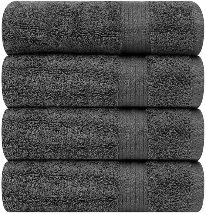 Ample Decor Hand Towel 18 X 28 Inch 600 GSM 100% Cotton, Soft Absorbent - 4 Pcs Gray