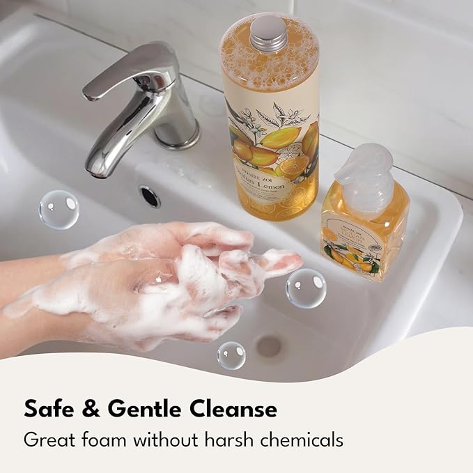 ROMIIE ZOI Hand Soap Refills Foaming 3pack (33.8 Fl Oz) + Reuseable Foam Soap Dispenser, Natural and Moisturizing Foaming Refills Kit, Lemon Hand Soap Refills