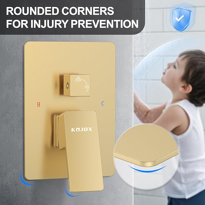 Shower System 13-Inch Rainfall Shower Head - 3 Setting Handheld Sprayer, Complete Bathroom Set with Faucet Mixer Trim Kit & Valve Brushed Gold