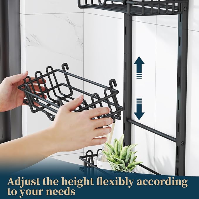 Consumest Shower Caddy Hanging – Rustproof Over Shower Head Hanger with Soap Holder and Hooks, Anti-Slip Shower Shelves for Storage, Bathroom Organizer for Apartment, Dorm, Black