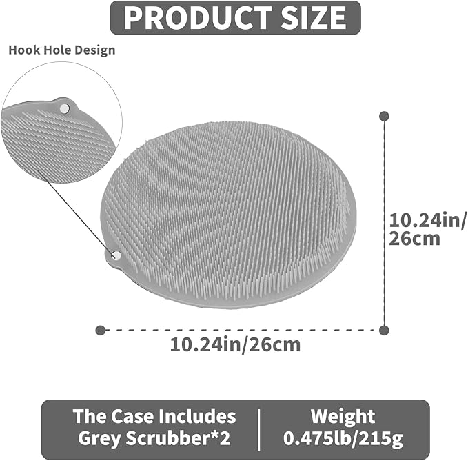 2 Pack Shower Foot Scrubber & Shower Back Scrubber Wall Mounted with Delicate Brush,Gentle Exfoliation Silicone Foot Scrubber for Shower,Non-Slip Back Washer for Shower(Grey and Grey)