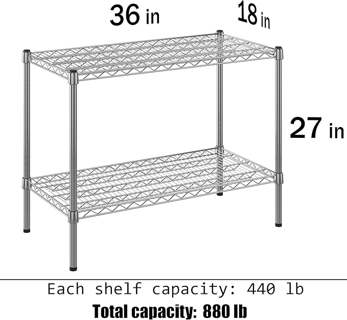 18" Deep x 36" Wide x 27" Height Wire Shelving Kit | 2-Tier | NSF Commercial Storage Rack Unit