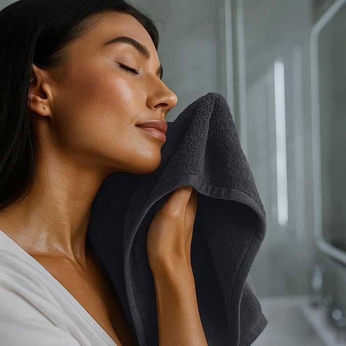 RIVERSIDE 12 Pack Washcloths - 12x12 Inches, 400 GSM, 100% Ring-Spun Cotton - Soft, Absorbent & Durable Face and Body Towels - for Bathroom, Spa, Gym, Makeup Removal & Everyday Use - Charcoal
