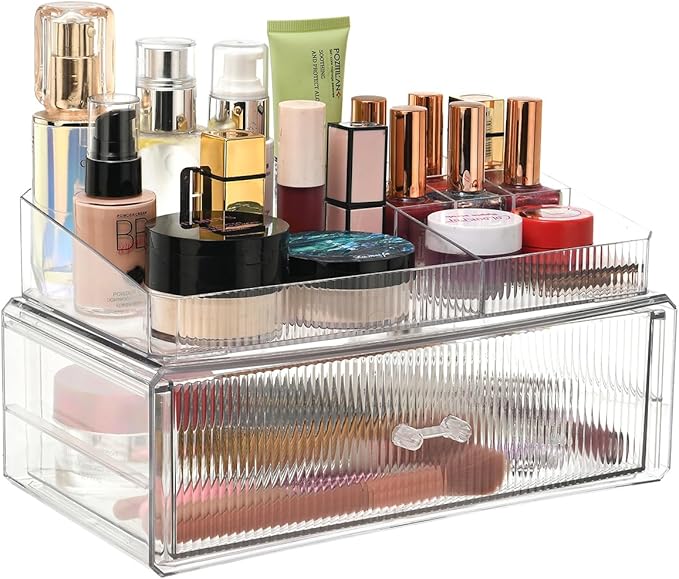ZHIAIstackable storage drawer, transparent acrylic storage box, cosmetics and beauty product storage organizer, suitable for makeup room, bathroom, under kitchen sink, room, home bedroom storage.