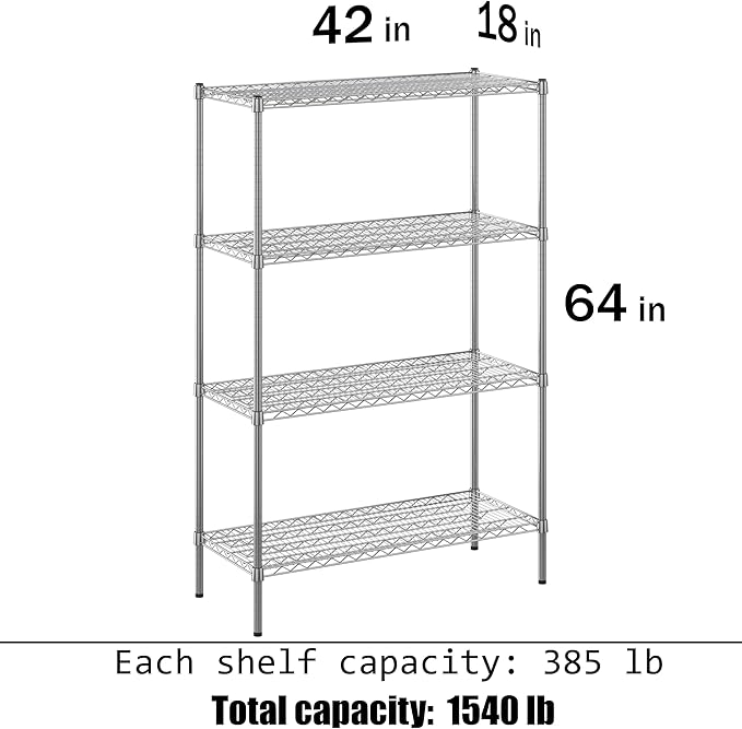 18" Deep x 42" Wide x 64" Height Wire Shelving Kit | 4-Tier | NSF Commercial Storage Rack Unit