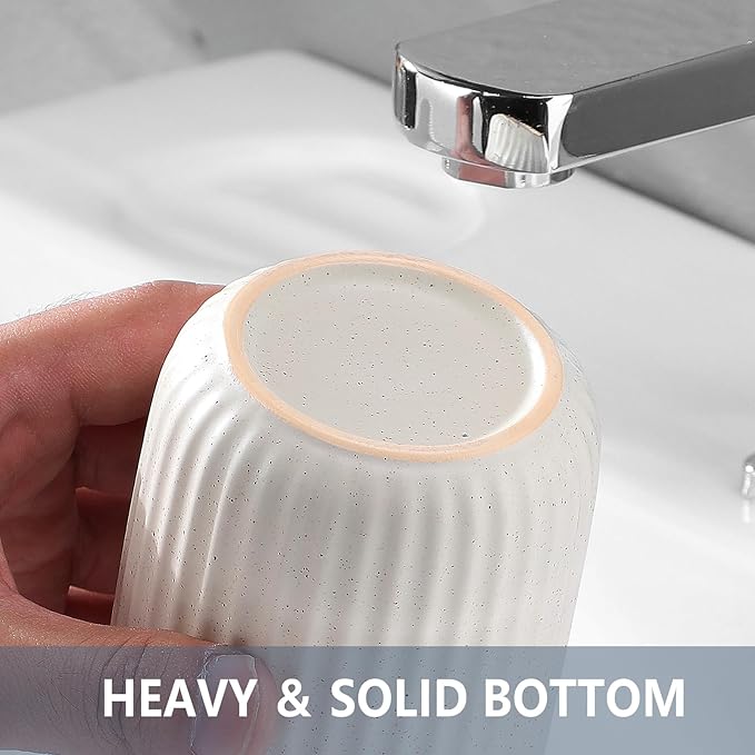 Toothbrush Holders - 2 Cup Ceramic Toothbrush Toothpaste Holders Set, Beige Bathroom Tumbler Cups Reusable Toothbrush Mouthwash Cup, Bathroom Counter Organizer