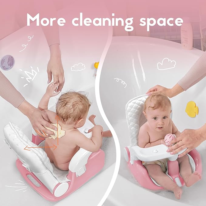 BabyBond Baby Bath Seat with Sitting & Lying 2 Modes, 3-Speed Adjustment, Powerful Suction Cups, Infant Bathtub Chair with Soft and Comfortable Towel, Folding and Hanging