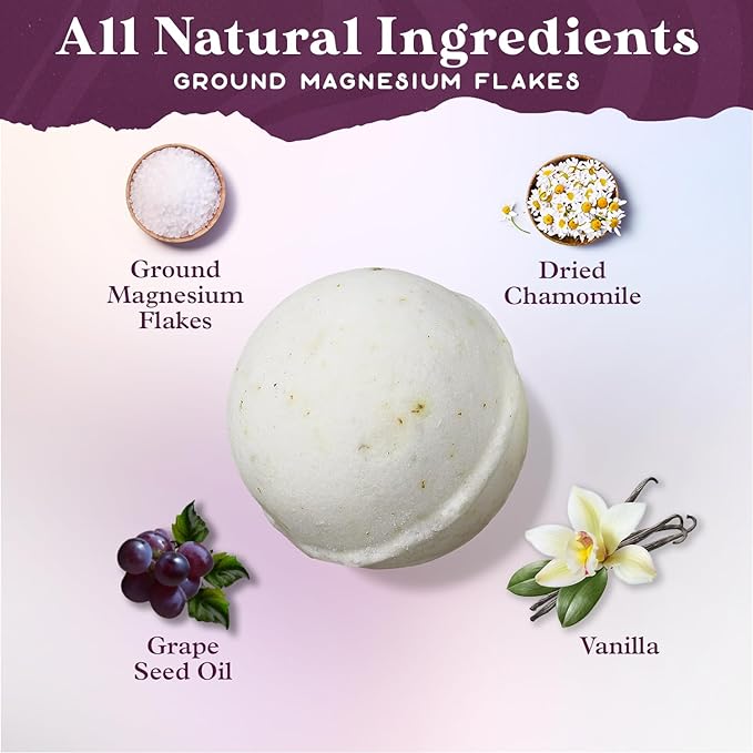 Purple Canyon Bath to Bed Natural Bath Bombs | Relaxing Sleep Support with Magnesium | Chamomile and Vanilla Scented Handmade Bath Bombs Set
