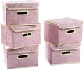 PRANDOM Foldable Storage Boxes with Lids [5-Pack] Fabric Decorative Storage Bins Cubes Organizer Containers Baskets with Cover Handles Divider for Bedroom Closet Living Room Pink 9.8x7.9x6.7 Inch