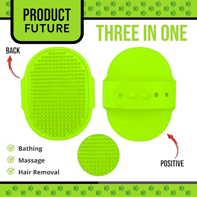 Silicone Dog Bath Brush – Soft Pet Scrubber for Bathing & Grooming – Shampoo Brush for Dogs, Cats & Puppies – Adjustable Strap – Choose from 5 Colors (Green)