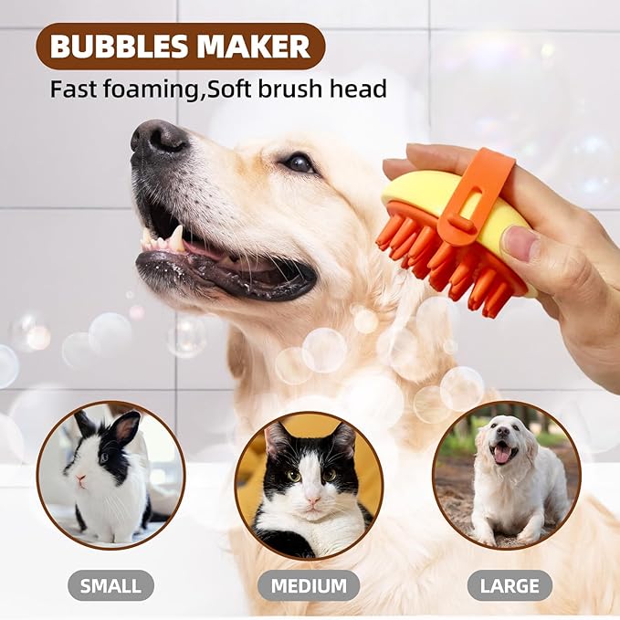 Dog Grooming Brush Set, 7 PCS Self-Cleaning Deshedding Hair Brushes for Short Long Haired Dogs Cats, Includes Scrubber Shower Wash Brush, Dematting Comb, Scissor - Yellow