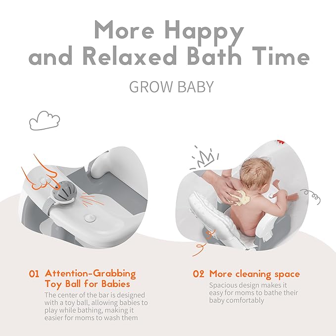 BabyBond Baby Bath Seat with Sitting & Lying 2 Modes, 3-Speed Adjustment, Powerful Suction Cups, Infant Bathtub Chair with Soft and Comfortable Towel, Folding and Hanging