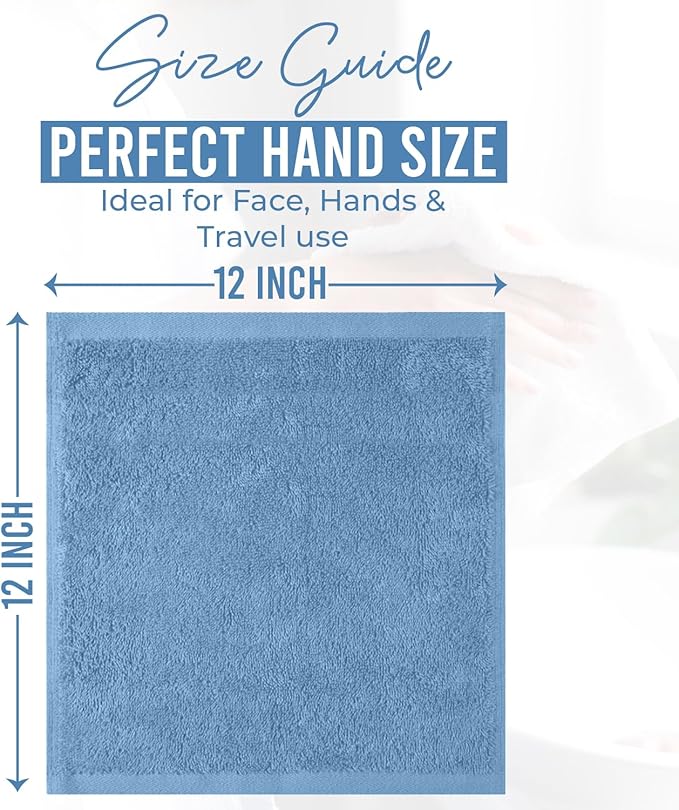 DAN RIVER 24 Pack Wash Cloths for Showering [12x12] - 100% Cotton Washcloths Premium Quality Flannel Face Cloths for Bathroom, Highly Absorbent and Soft Feel Wash Clothes, M Blue