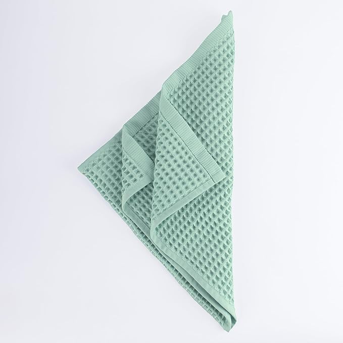 PÜSKÜL Organic Waffle Kitchen Towel 100% Turkish Cotton Set of 3 Ice Green - Premium Quality, Soft, Quick-Dry, Absorbent, Lint-Free Hand Towels 32X16 Inches (3, Ice Green)
