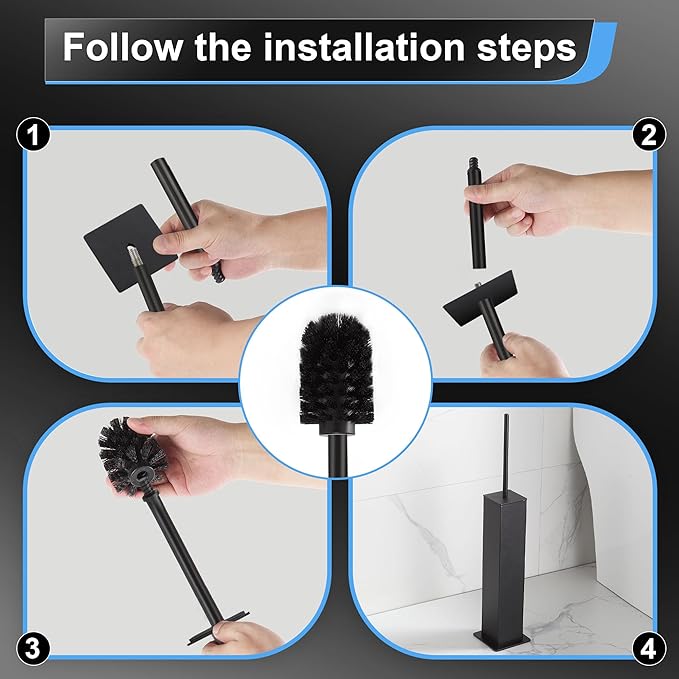 BVL Toilet Brush and Holder Set Black Stainless Steel 304 Square Freestanding Toilet Brush for Bathroom