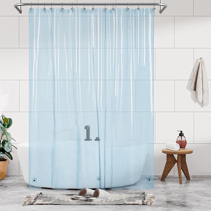 Barossa Design Extra Long Clear Blue Shower Curtain Liner with 3 Magnets - 72" x 84" XL, Waterproof PEVA Lightweight Shower Liner for Bathroom, PVC Free, Metal Grommets - Clear Blue, 72x84