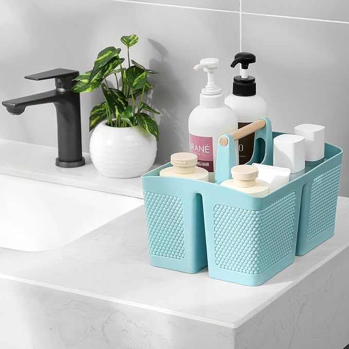rejomiik Portable Shower Caddy Basket Plastic Cleaning Caddy Organizer Storage Tote with Handle for Bathroom, College, Dorm Room Essentials, Blue