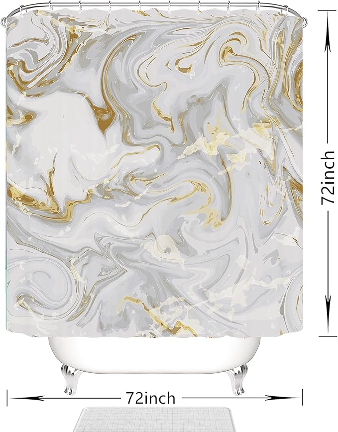 Domoku Grey Gold Marble Shower Curtain,Grey Golden Cracked Lines Abstract Modern Shower Curtain for Bathroom Decor,Waterproof Texture Washable Fabric Shower Curtain,72 X 72