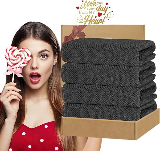 VOOVA & MOVAS Grey Bath Towels (4PC, Large 30"x56") - 100% Cotton | Quick Dry | Light Weight | Thick | Soft | Absorbent, Luxury Hotel Shower Towel, Bath Towel Gift Set, Dark Gray