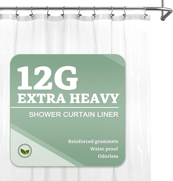 Barossa Design Extra Heavy Duty Shower Curtain Liner Thick - Soft Plastic Shower Liner Waterproof with Grommets & 3 Magnets, Clear, 72"x72"