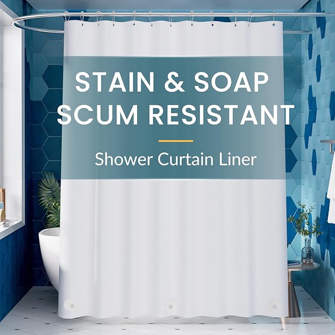 Titanker White Shower Curtain Liner 72 x 78 Long Plastic Shower Liner PEVA Shower Curtain with Liner for Bathroom, Waterproof Lightweight Shower Liner with Magnets and Rustproof Metal Grommet Holes