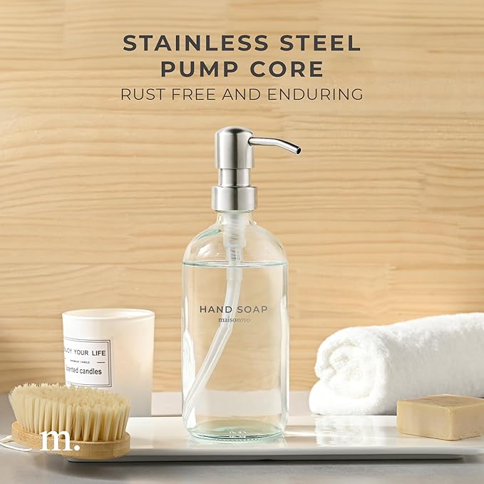 MaisoNovo Soap Dispenser 1-Piece Set | 16.9oz Clear Bottles with Silver Stainless Steel Pump
