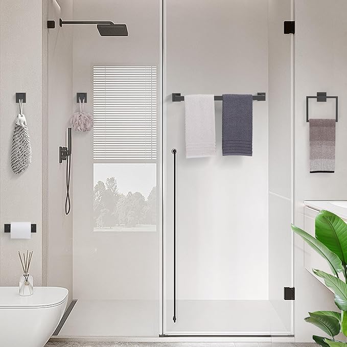 TURS 10-Piece Bathroom Hardware Accessories Set Matte Black Towel Bar Holder Set SUS304 Stainless Steel Towel Racks for Bathroom Wall Mounted, 23.6-Inch