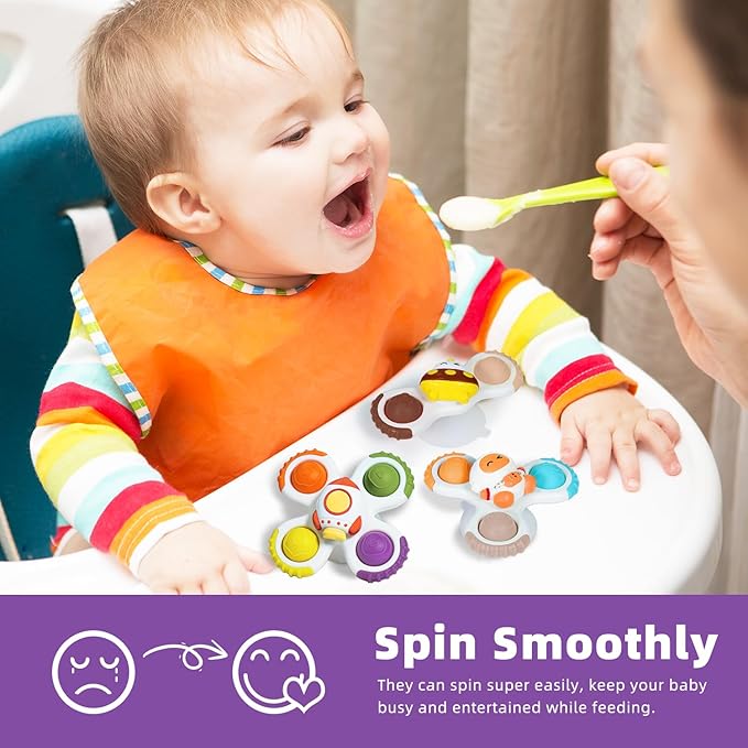 LiKee Strong Suction Cup Fidget Rotating Sensory Bath Toys for Baby Christmas Stocking Stuffers, Airplane Car Travel Table & Window Toys for Toddler Boys and Girls, 12+ Months