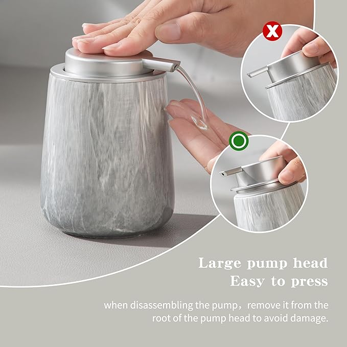 Enra Ceramic Hand Soap Dispenser,12 oz Gray Lotion Dispenser Bathroom Liquid Refillable Dish Soap Dispenser for Bathroom Kitchen with Easy-to-Press Pump (Gray Liquid Type)