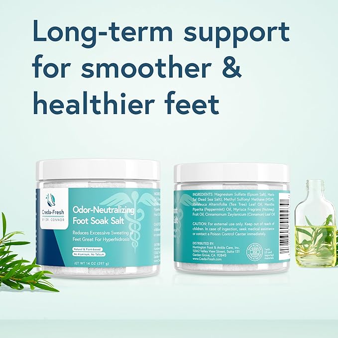 CREDA FRESH Epsom Salt Foot Soak - Tea Tree Oil Foot Soak & Odor Eliminator - Soaking Salts, Nutmeg & Peppermint for Athletes Foot & Sweaty Feet - Softens Callus - Soothes Sore & Soften Tired Feet