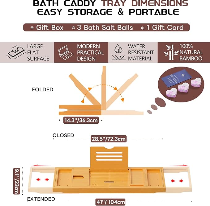 Original Wood Color Foldable Bamboo Bathtub Caddy, Bathtub Tray, Can Place Wine Glasses, Books, Mobile Phones Multifunctional Bath Tub, Suitable for Gifts in Various Festivals