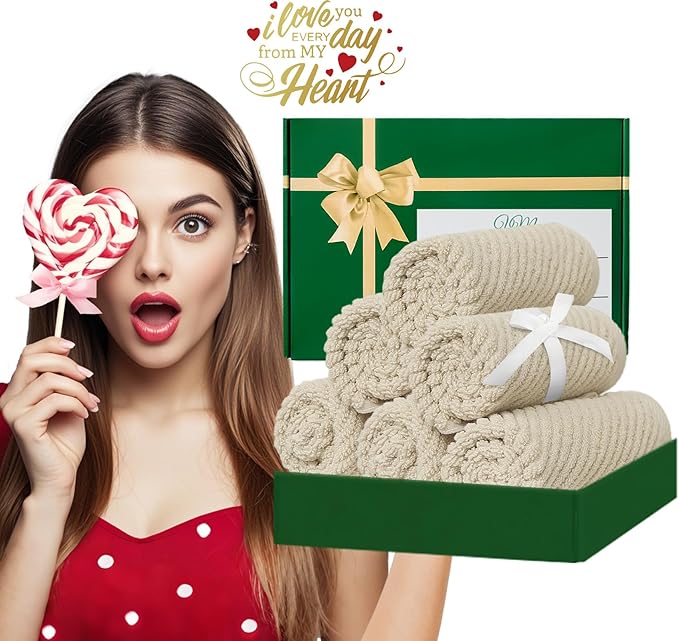 Cotton Washcloths - 6PC 13"x13" | Quick Dry | Soft | Light Weight | Absorbent | Hotel Quality, Luxury Wash Cloths for Body, Hand Towels for Bathroom & Showering, Towel Gift Set, Beige | Tan