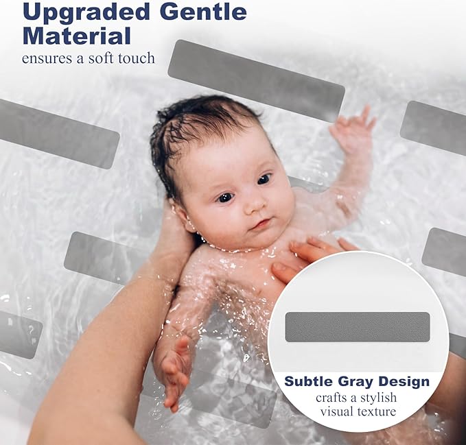 28 PCS Shower Floor Non Slip Stickers with Strong Adhesive, Invisible & Durable Anti Slip Shower Stickers with Scraper for Bath Tub, Pools and Stairs(Grey,Wide Rectangle)