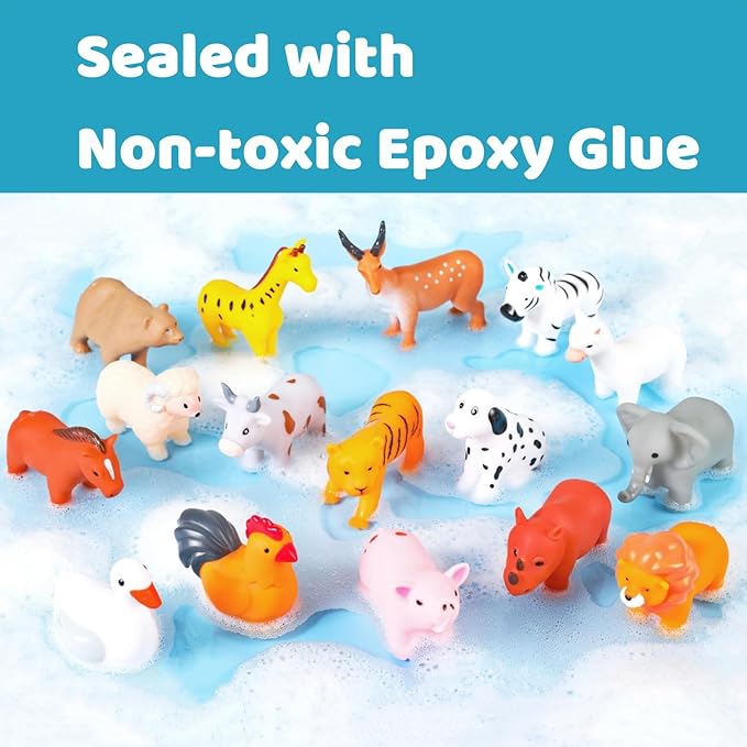 Baby Bath Toys, for Infants 6-12& Toddlers 1-3, No Hole Bathtub Toys (Animals Combo Ⅲ, 16 Pcs with Mesh Bag)