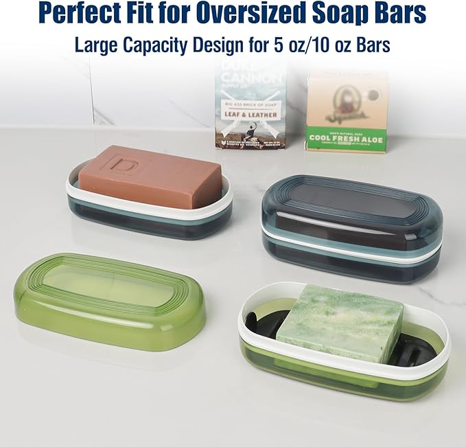 Shampoo Bar Holder Travel Case for Two Bars – Compatible with Kitsch Solid Shampoo & Conditioner Bars, Large Soap Container for Bathroom or Travel (Green Style A-Large)