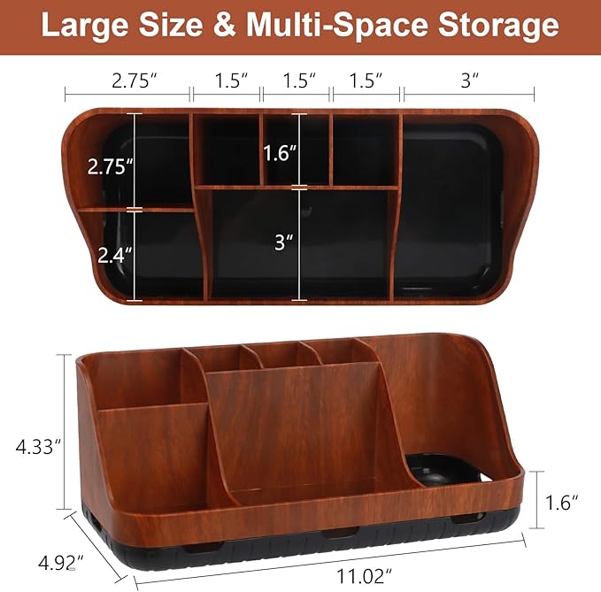 Bathroom Decor and Accessories - Detachable 7 Slots Kids Electric Toothbrush and Toothpaste Holde for Bathroom Tray Countertop Vanity Storage, Bathroom Sink Storage Organizer, Red Wood