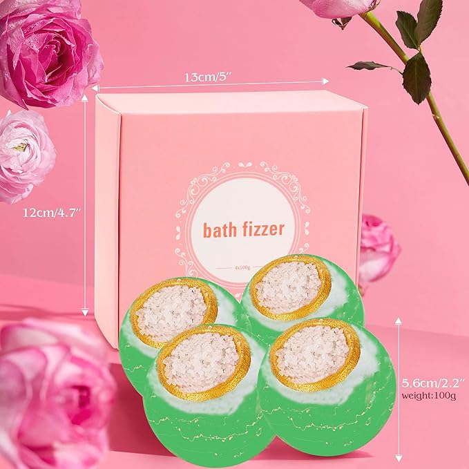 Bath Bombs Salt Balls,Eucalyptus Extract Essential Oils,Moisturizing Dry Skin,Fizzy Spa,Relaxation,Bubble Bath Bomb Gifts Idea for Men Women,4-Pack