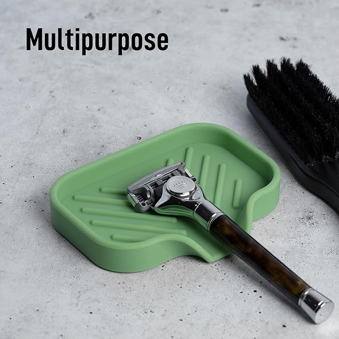 Zulay Kitchen Small Silicone Sponge Holder (4.9x3.3”) – Space-Saving Sink Organizer Tray for Sponge, Soap, Brush & More – Compact Non-Slip Dish for Kitchen & Bathroom (Jade Green)