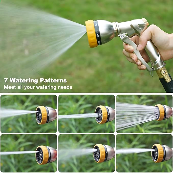 FANHAO Garden Hose Nozzle Sprayer, 100% Heavy Duty Metal Water Hose Sprayer with 7 Spray Patterns, High Pressure Spray Nozzle for Watering Plants & Lawns, Washing Cars & Pets