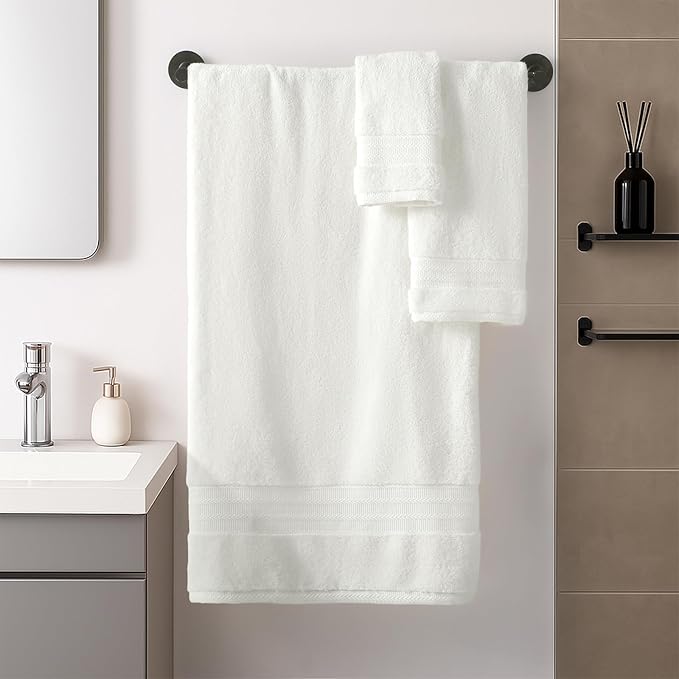 REDKISS Cream Towel Set of 8-100% Cotton Luxury Bath Towels Set for Bathroom, 600 GSM Highly Absorbent Bathroom Towel with 2 Large Bath Sheet, 2 Hand, 4 Washcloths, Beige Shower Towels for Dorm