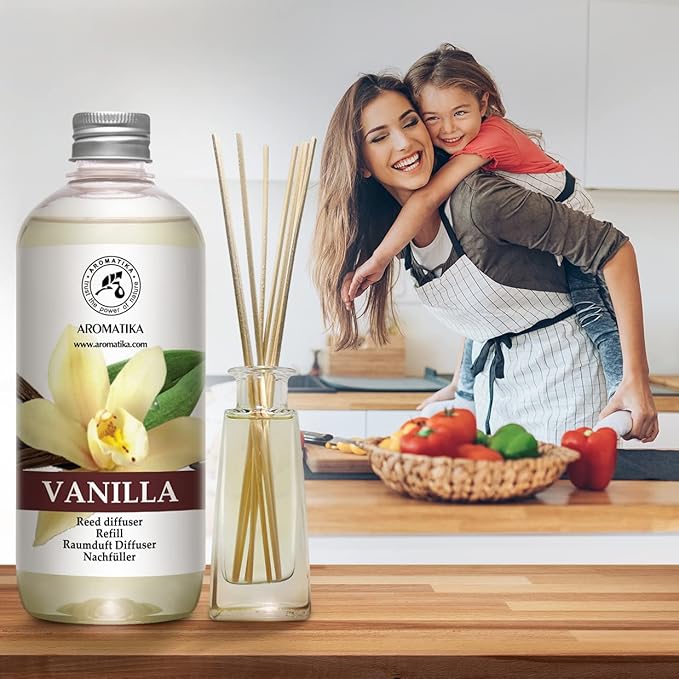 Vanilla Diffuser Refill w/Natural Essential Vanilla Oil 17 Fl Oz - Intensive - Fresh & Long Lasting Fragrance - Reed Diffuser Oil - Best for Aromatherapy - SPA - Home - Office - Fitness Club