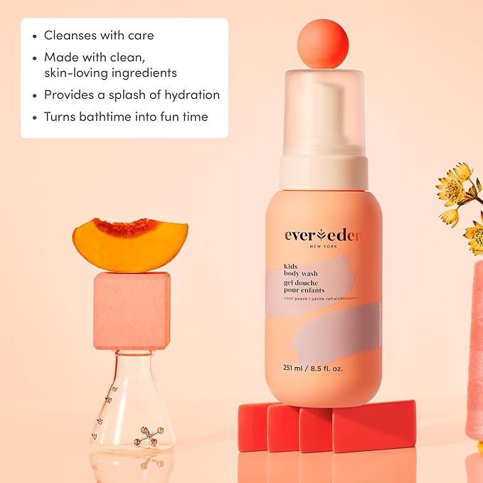Evereden Multi-Vitamin Kids Body Wash Cool Peach: Gentle Body Wash Sensitive Skin Nourishment & Hydration Formula | Clean Non-Toxic for Kids | 8.5 fl oz.