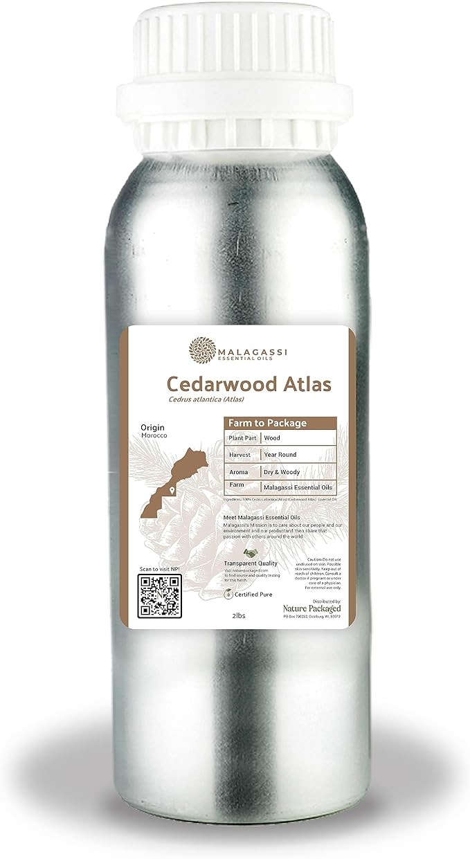 Pure Cedarwood (Atlas) Essential Oil (2lbs) - Direct from Malagassi Essential Oils Farm in Morocco - Essential Oils for Diffusers and Aromatherapy | Pure Therapeutic Grade