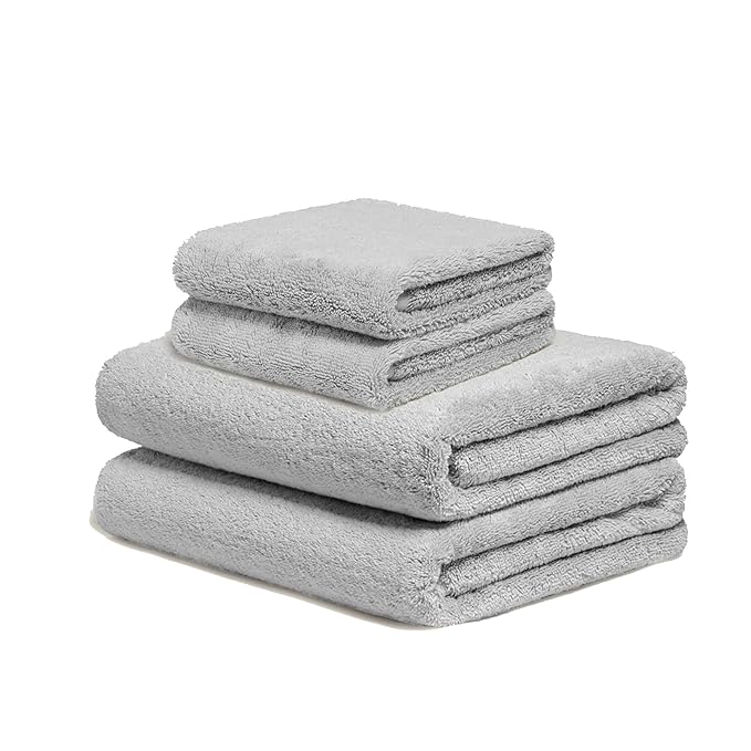 Italic Serene Ultraplush Cotton Towel Set, 4-Piece, 2 Bath Towels + 2 Hand Towels, Light Gray, Large, 800GSM, 100% Cotton, Heavy Duty, Resort Grade Towels (Light Gray)