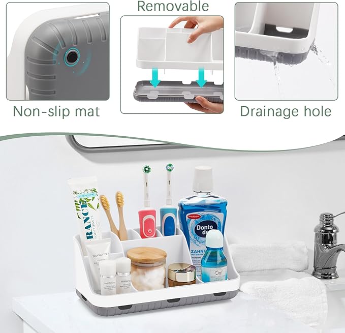Toothbrush Holders for Bathrooms Countertop Organizer - Kids Electric Toothbrush and Toothpaste Holder Detachable 7 Slots Tooth Brush Organization Bathroom Accessories Storage Vanity, White
