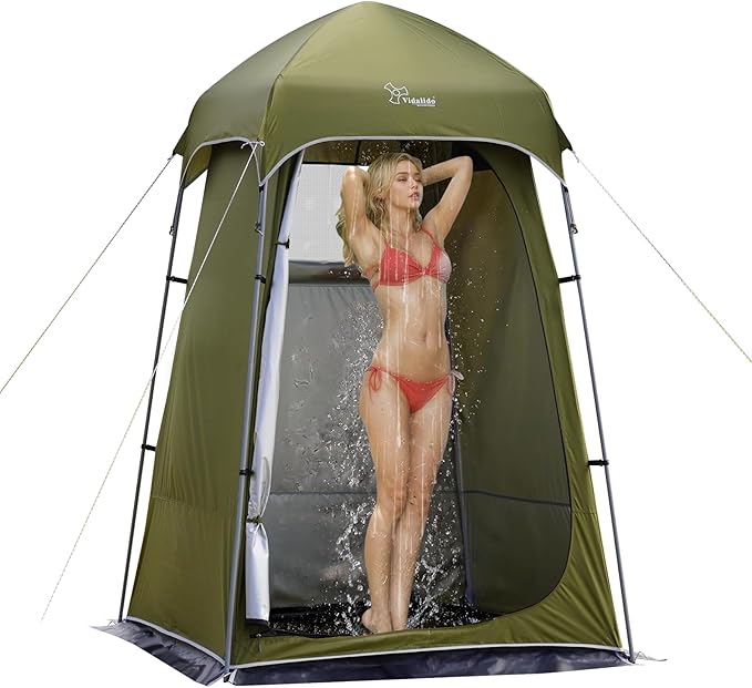 Vidalido Outdoor Camping Shower Tent Easy Setup Privacy Tent Changing Room Portable Camp Shower Tents for Camping with Floor, Waterproof Privacy Shelters Camping Toilet Tent