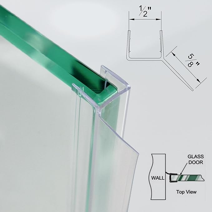 Shower Door Seal Strip Kit 3 Packs, 2 PCS 76" Shower Door Side Seals and 1 PC 36" Shower Door Sweep Bottom Seal for 1/2" (12mm) Thick Glass Shower Door Polycarbonate